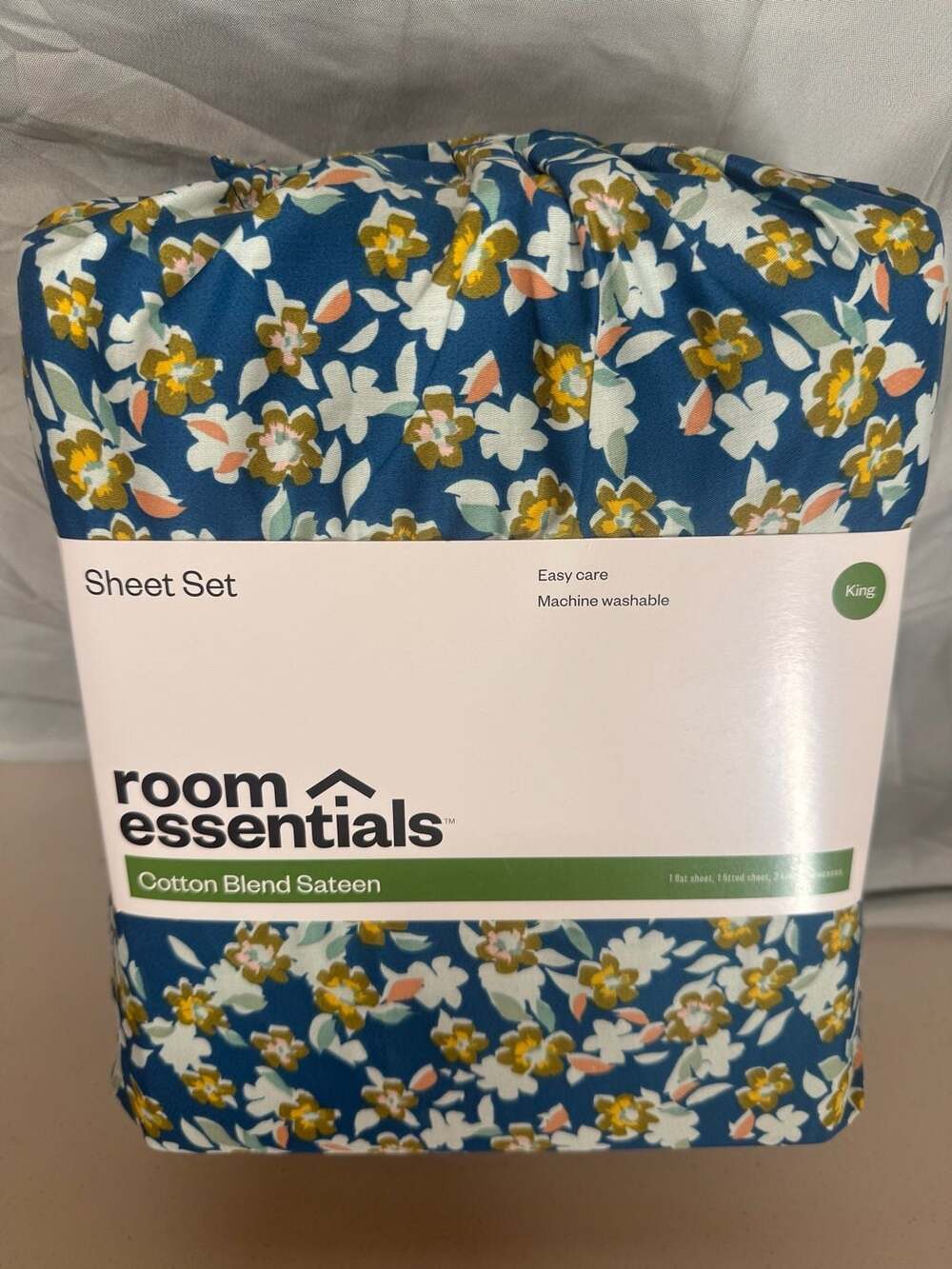 Room Essentials Cotton Blend Sateen Sheet Set King Floral Blue